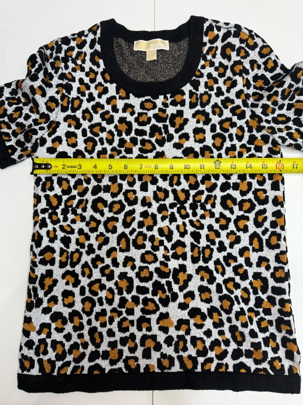 Michael Kors Leopard Print Short knit Sleeve Top - Black, Tan